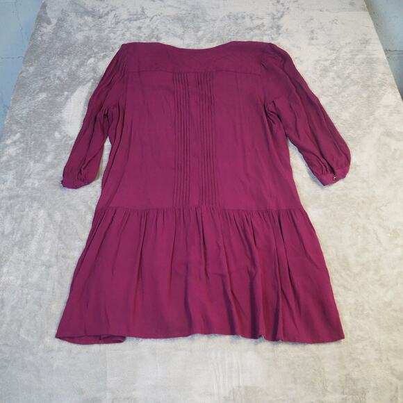 Anthropologie Maeve Galina‎ Drop Waist Dress Sz Large Dark Purple Pin Tuck Tunic - Picture 8 of 11